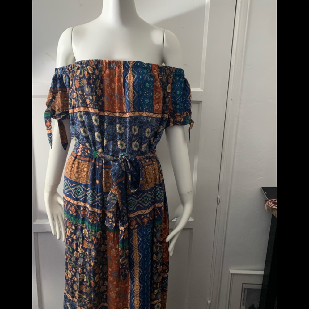 Preowned Off Shoulder Maxi Dress with ribbon tie